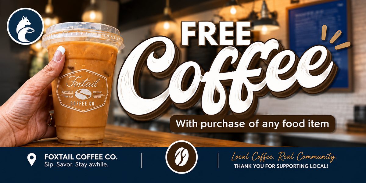 FREE COFFEE WITH ANY FOOD PURCHASE